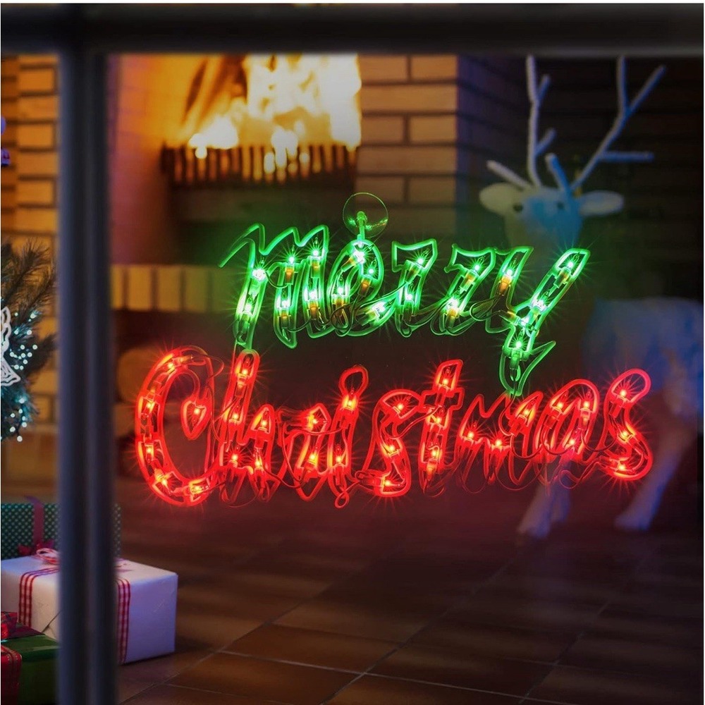 LAMPHOME Merry Christmas Light Up SIGN 50 LED‎ Red & Green Lights Holiday Decor
